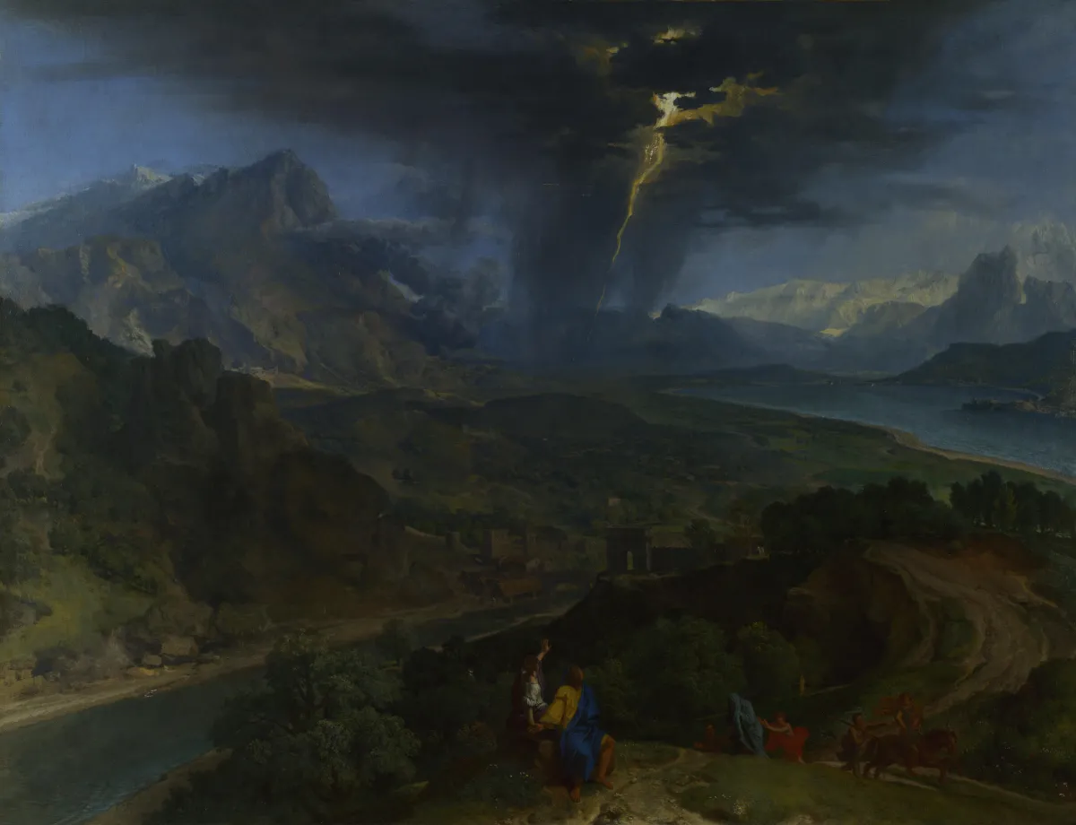 Mountain landscape with lightning by Francisque Millet - Famous Oil Painting Hand Painted Art Pieces for Sale.