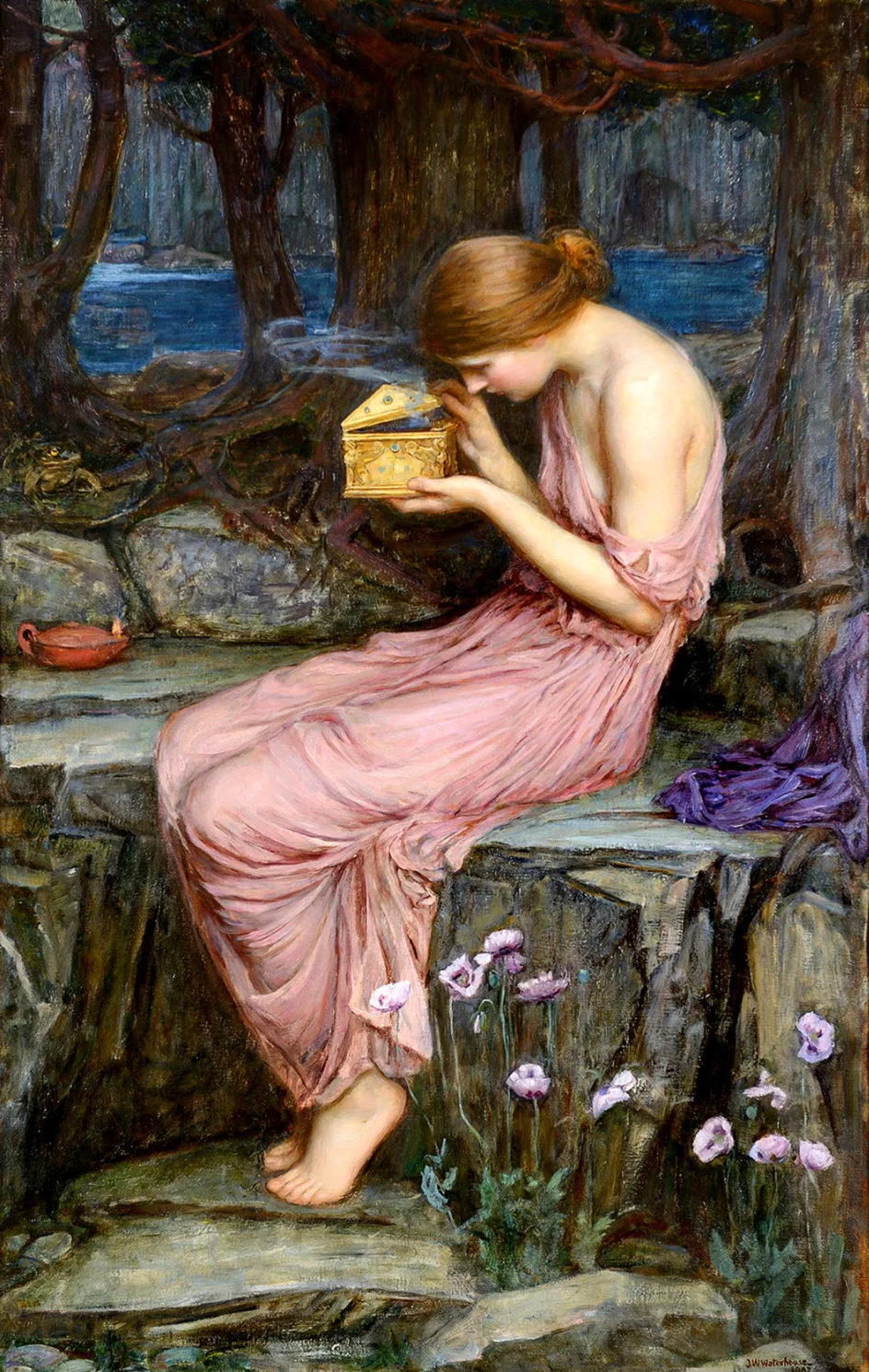 Psyche Opening the Golden Box 1903 by John William Waterhouse - Famous Oil Painting Hand Painted Art Pieces for Sale.