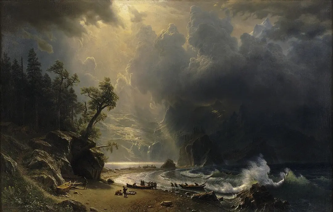 Puget Sound On The Pacific Coast by Albert Bierstadt - Famous Oil Painting Hand Painted Art Pieces for Sale.