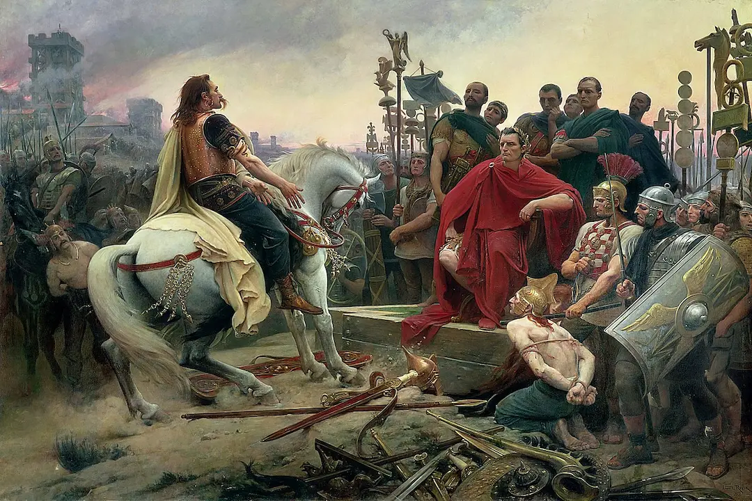 Vercingetorix throws down his arms at the feet of Julius Caesar, 1899 by Lionel Noel Royer - Famous Oil Painting Hand Painted Art Pieces for Sale.