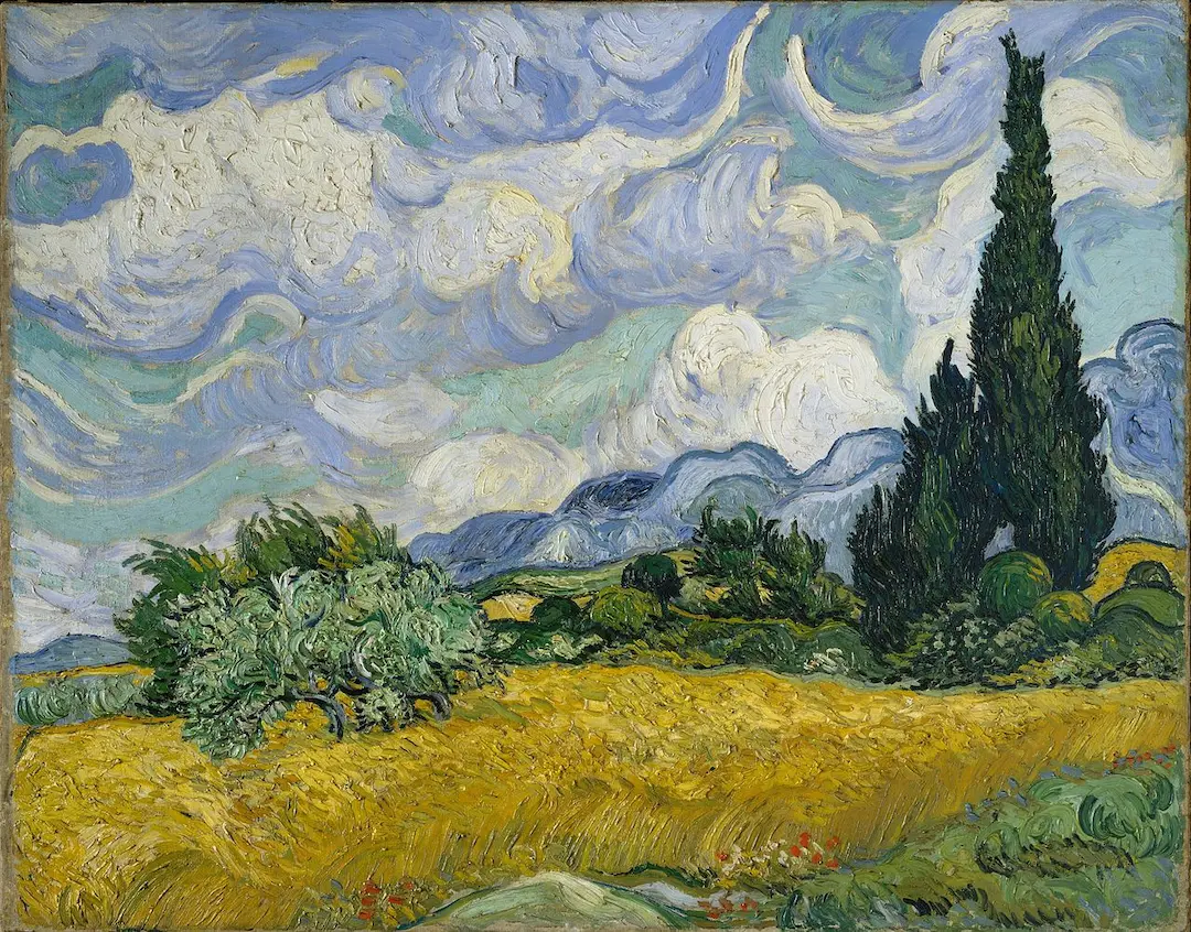Wheatfield with Cypress I by Vincent Van Gogh - Famous Oil Painting Hand Painted Art Pieces for Sale.