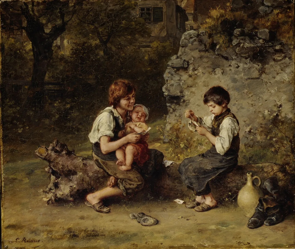 Card-playing shoemaker boys by Ludwig Knaus