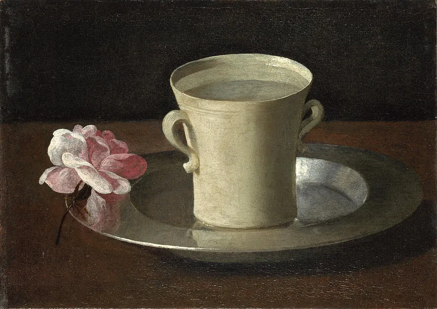 Cup of Water and a Rose on a Silver Plate by Francisco de Zurbaran