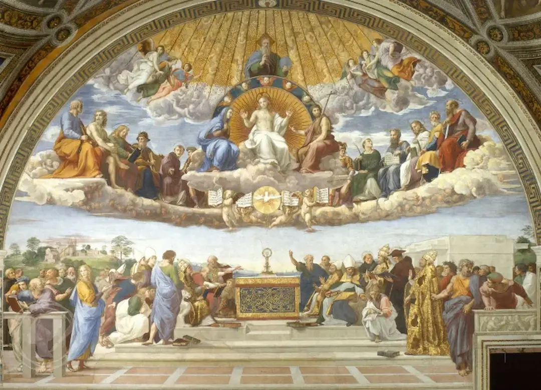 Disputation of the Holy Sacrament (La Disputa) by Raffaello Sanzio - Famous Oil Painting Hand Painted Art Pieces for Sale.