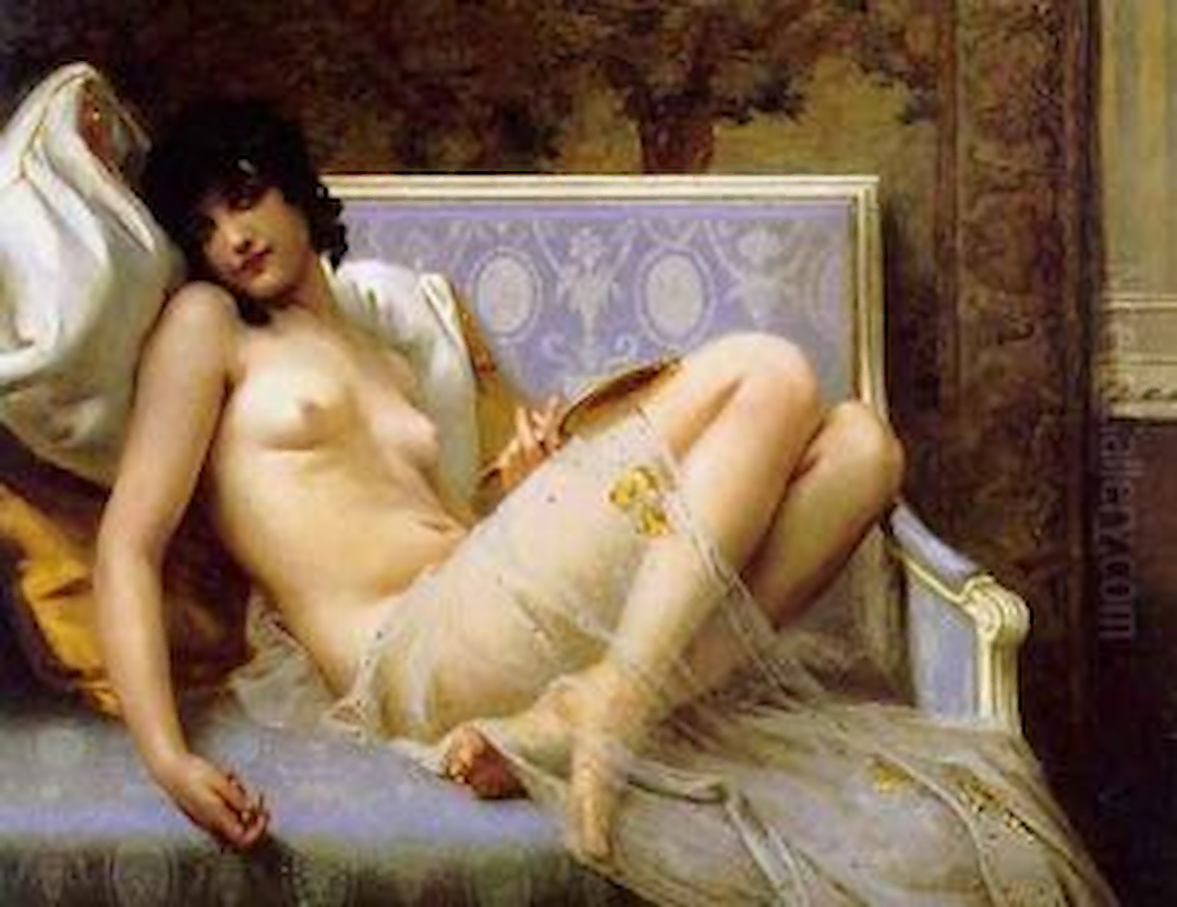 Jeune femme denudée sur canape (Young woman naked on a settee) by Guillaume Seignac - Famous Oil Painting Hand Painted Art Pieces for Sale.