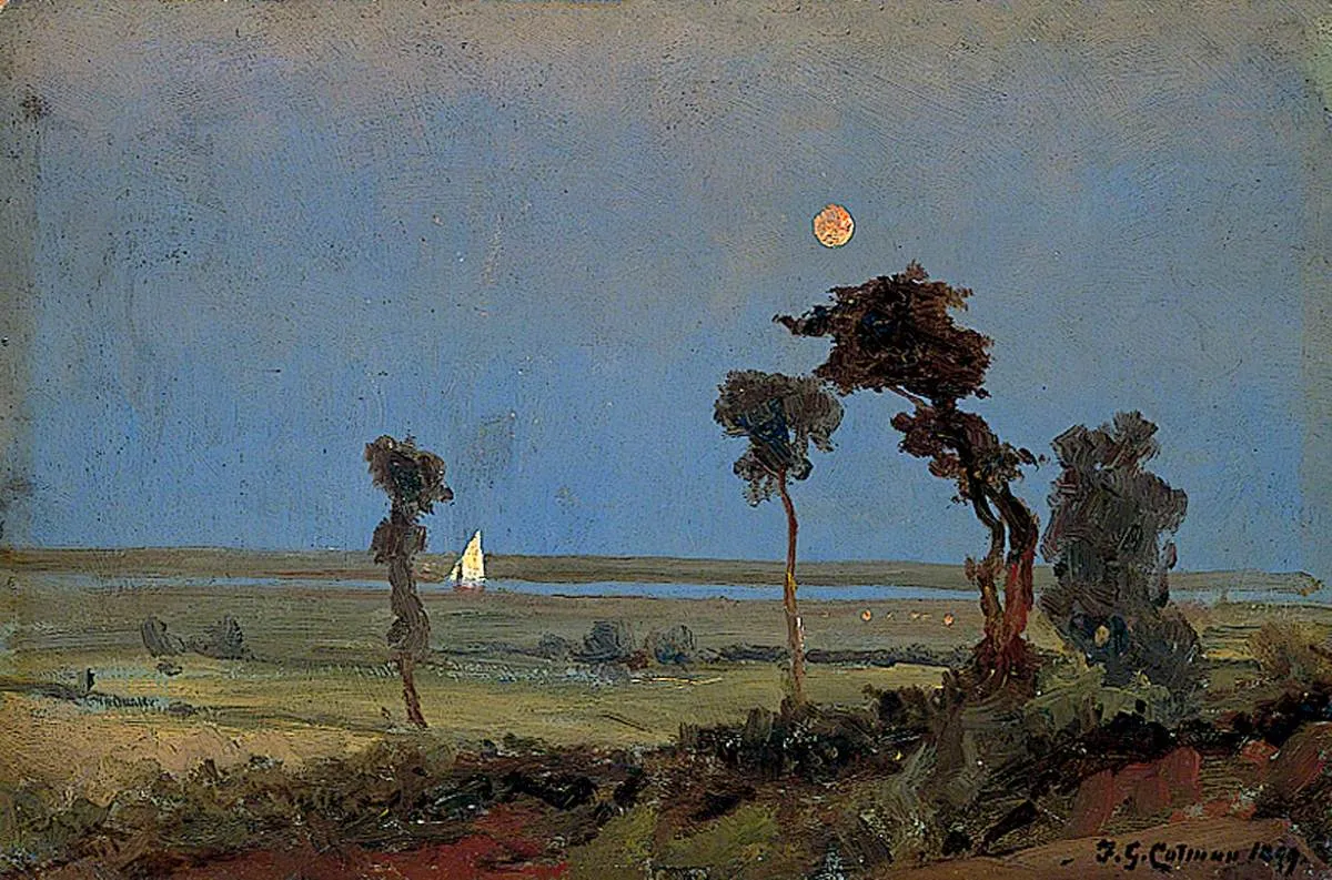 Moonlight River Scene by Frederick George Cotman