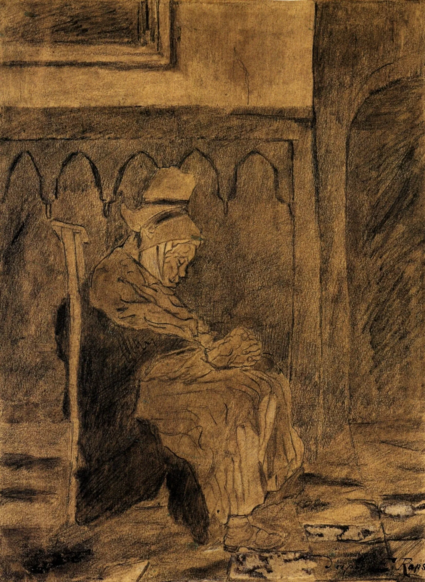 Old Woman Asleep after Rops by Vincent Van Gogh