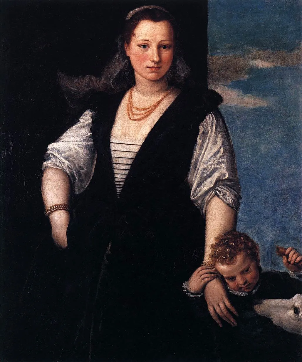 Portrait of woman with a child and a dog by Paolo Veronese