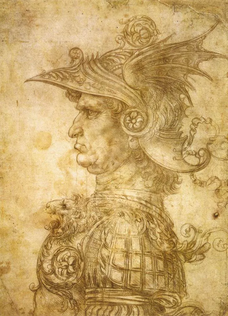 Profile of a warrior in helmet by Leonardo Da Vinci
