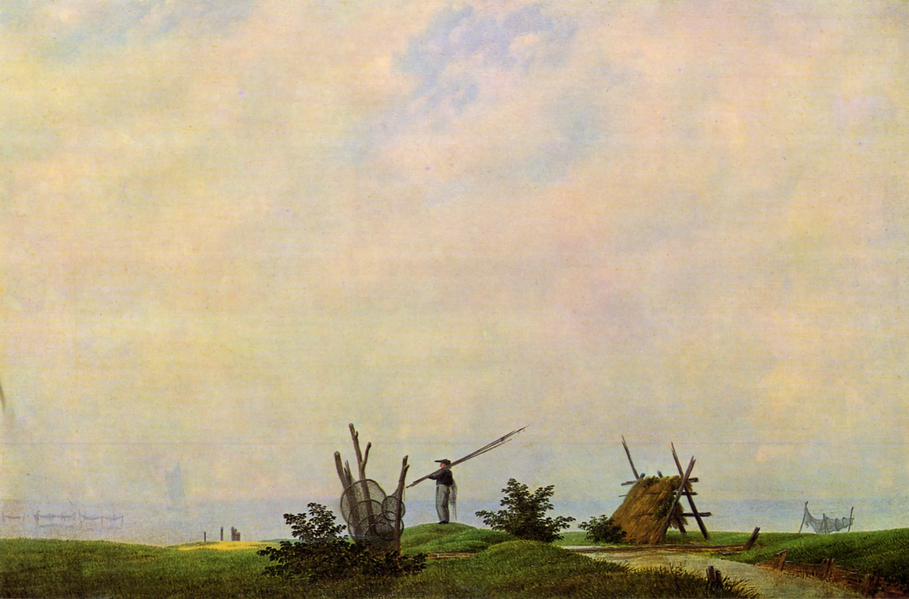 Sea beach with fisherman by Caspar David Friedrich