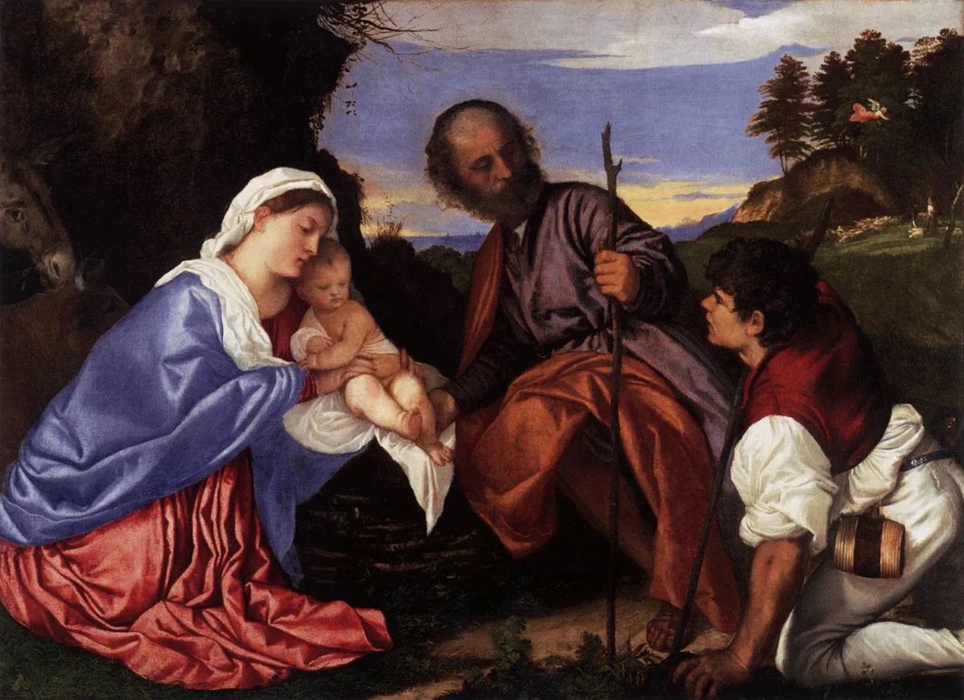 The Holy Family with a Shepherd by Tiziano Vecelli