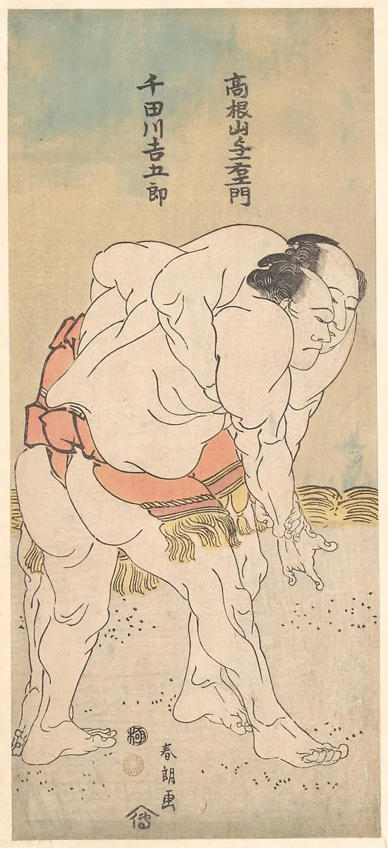 The Sumo Wrestlers Takaneyama Yoichiemon and Sendagawa Kichigoro by Katsushika Hokusai