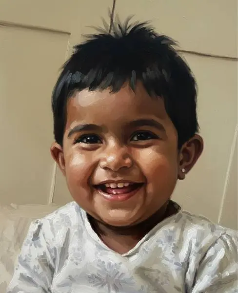 Custom hand-painted oil portrait of children from a photo – personalised artwork capturing childhood charm and personality