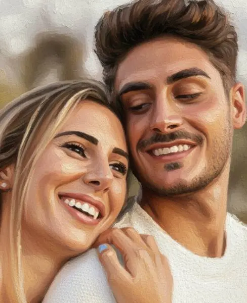 GFM Painting creates a hand-painted oil portrait from your photo, capturing the love and connection between a couple. Every detail preserves their likeness, warmth, and shared bond.