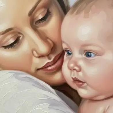 Custom hand-painted oil portrait of mother and child from a photo – personalized family artwork capturing love and connection