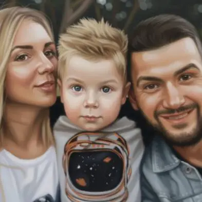 Custom hand-painted oil portrait of parents and child from a photo – personalized family artwork capturing love and connection