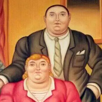 Boterismo oil painting reproduction with inflated shapes and humorous expression