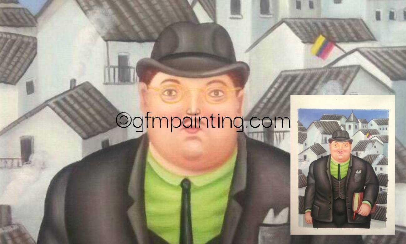 Hand-painted oil painting reproduction A Lawyer painting by Fernando Botero, featuring a stylized, voluminous figure in Botero's signature exaggerated proportions, modern figurative art