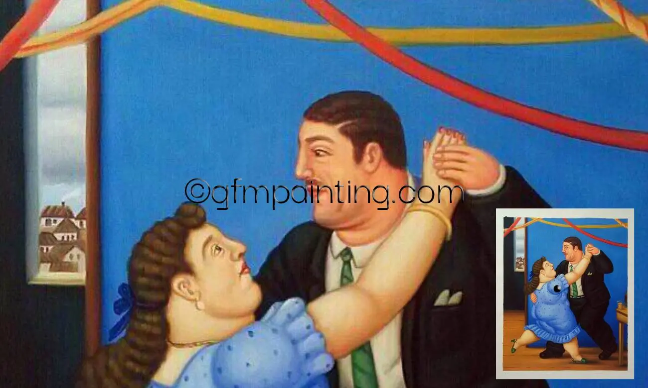 Hand-painted oil painting reproduction Fernando Botero Dancers (1997), famous contemporary figurative artwork by the renowned Colombian artist.