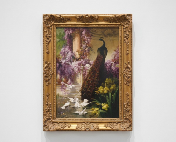 A Peacock and Doves in a Garden by Academic Realism Original Oil Painting Reproduction - GFM Painting