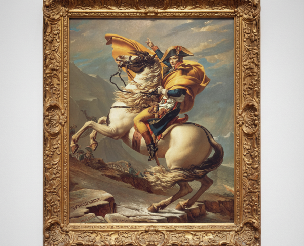 Bonaparte, Calm on a Fiery Steed, Crossing the Alps 1801 by Neoclassical Academic Realism Original Oil Painting Reproduction - GFM Painting