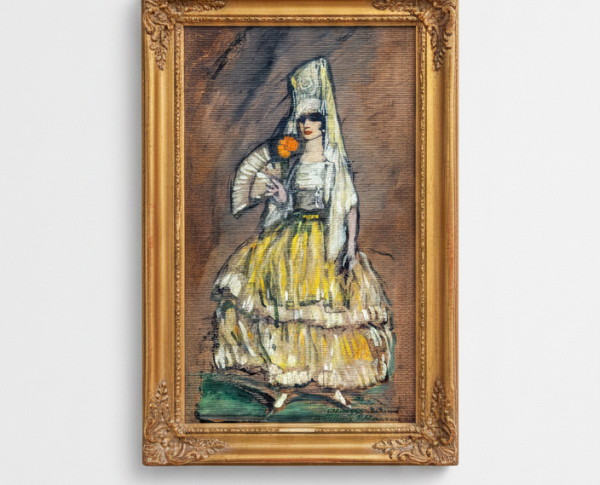 'Manola' with Mantilla and Fan by Federico Beltran Masses Original Oil Painting Reproduction - GFM Painting