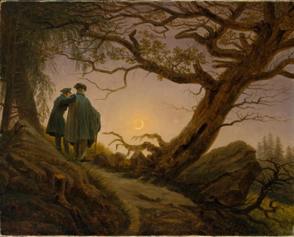 Two men contemplating the Moon by Caspar David Friedrich Original Oil Painting - GFM Painting