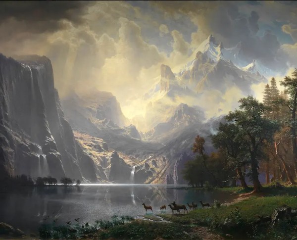 Among The Sierra Nevada Mountains California by Albert Bierstadt Original Oil Painting - GFM Painting