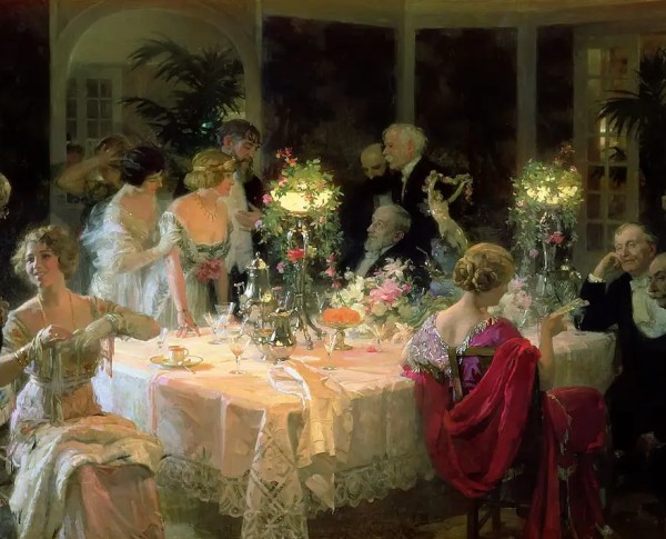 The Dinner Party by Jules Grun Original Oil Painting - GFM Painting