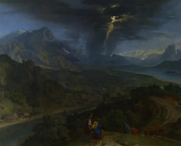 Mountain landscape with lightning by Francisque Millet Original Oil Painting - GFM Painting