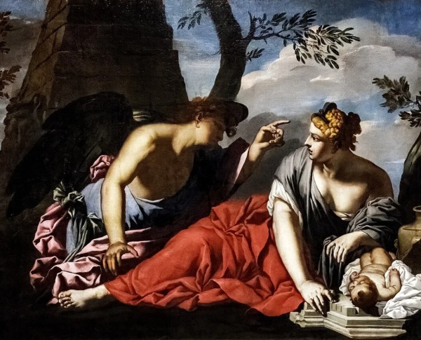 The Angel and Hagar by Francisque Millet Original Oil Painting - GFM Painting