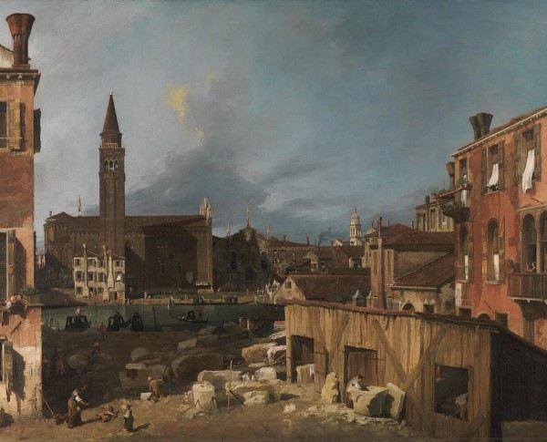 The Stonemason's Yard by Giovanni Antonio Canal (Canaletto) Original Oil Painting - GFM Painting