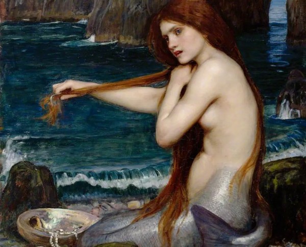 A Mermaid 1900 by Pre-Raphaelites Original Oil Painting - GFM Painting
