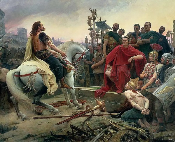 Vercingetorix throws down his arms at the feet of Julius Caesar, 1899 by Lionel Noel Royer Original Oil Painting - GFM Painting