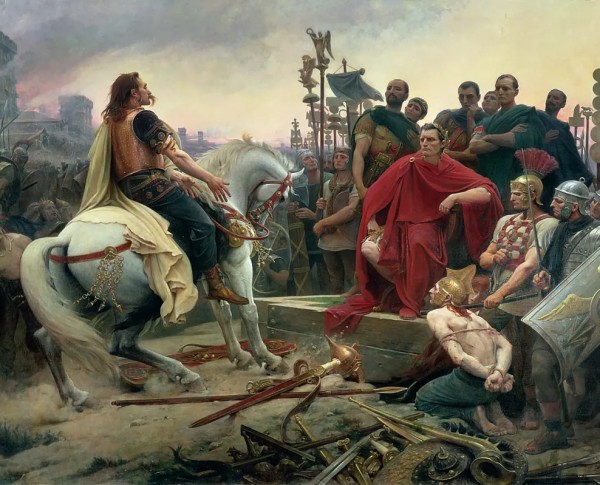 Vercingetorix Throwing down His Weapons at the feet of Julius Caesar by Lionel Noel Royer Original Oil Painting - GFM Painting
