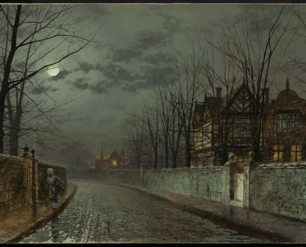 Old English House by Moonlight by John Atkinson Grimshaw Original Oil Painting - GFM Painting