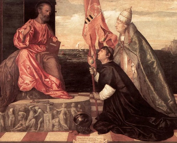 Pope Alexander IV Presenting Jacopo Pesaro to St Peter by Tiziano Vecelli Original Oil Painting - GFM Painting