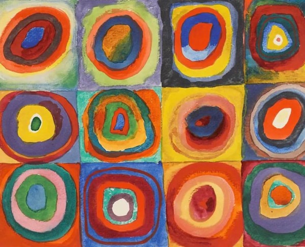 Squares with Concentric Rings by Abstract Expressionism Original Oil Painting - GFM Painting