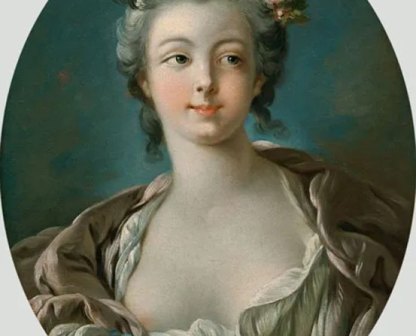 Young Woman with Flowers in Her Hair  wrongly called Portrait of Madame Boucher by Francois Boucher Original Oil Painting - GFM Painting