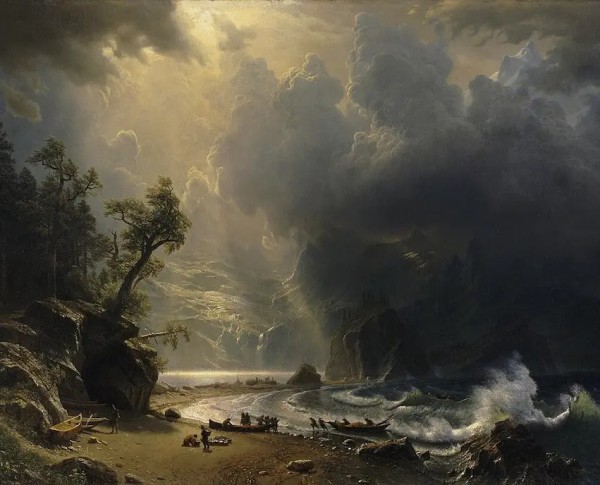 Puget Sound On The Pacific Coast by Hudson River School Original Oil Painting - GFM Painting