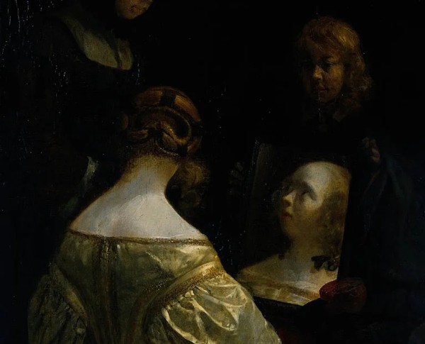 Woman at a Mirror by Gerard Terborch Original Oil Painting - GFM Painting