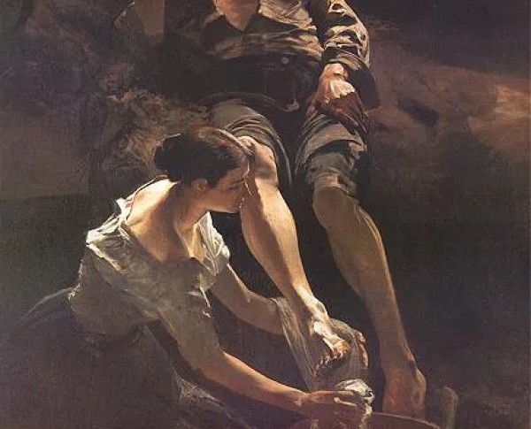 Washing of feet by Jacek Malczewski Original Oil Painting - GFM Painting