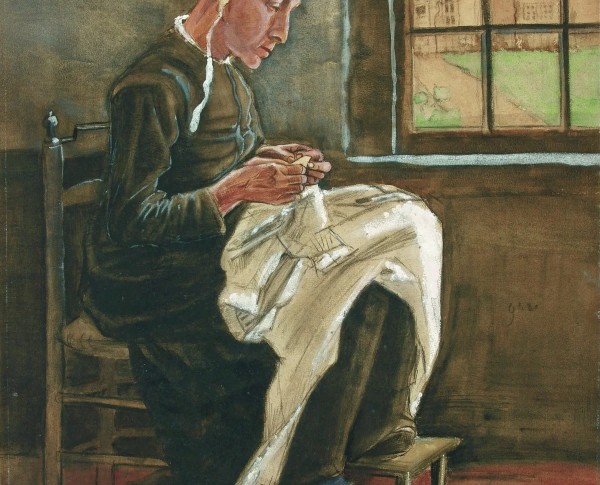 The Sewing Woman by Ashcan School Original Oil Painting - GFM Painting