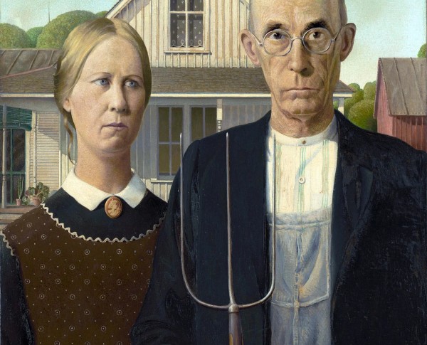 American Gothic by American Regionalism Original Oil Painting - GFM Painting