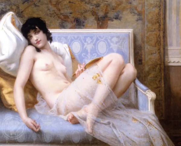 Jeune femme denudée sur canape (Young woman naked on a settee) by Academic Art Original Oil Painting - GFM Painting