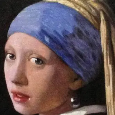 Hand-painted oil reproduction of Girl with a Pearl Earring by Jan Vermeer – classic Dutch portrait with luminous light and pearl earring
